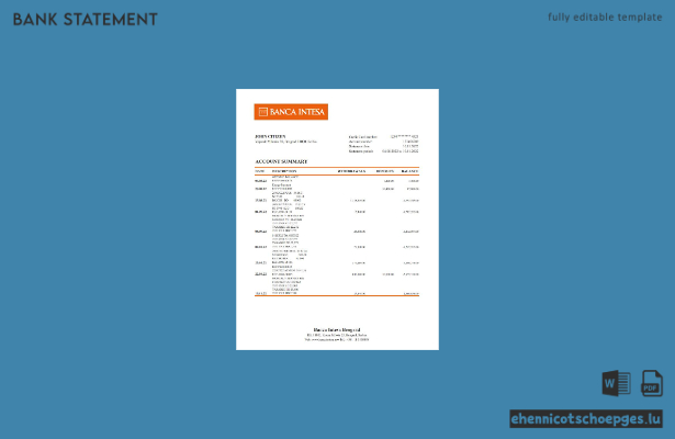 Excel-Beispielvorschau für einen Kontoauszug der Serbien Banca Intesa
